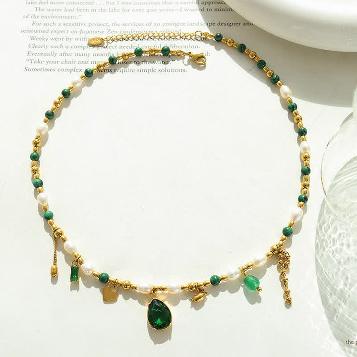 Kette Perle Türkis Zirkon grün gold