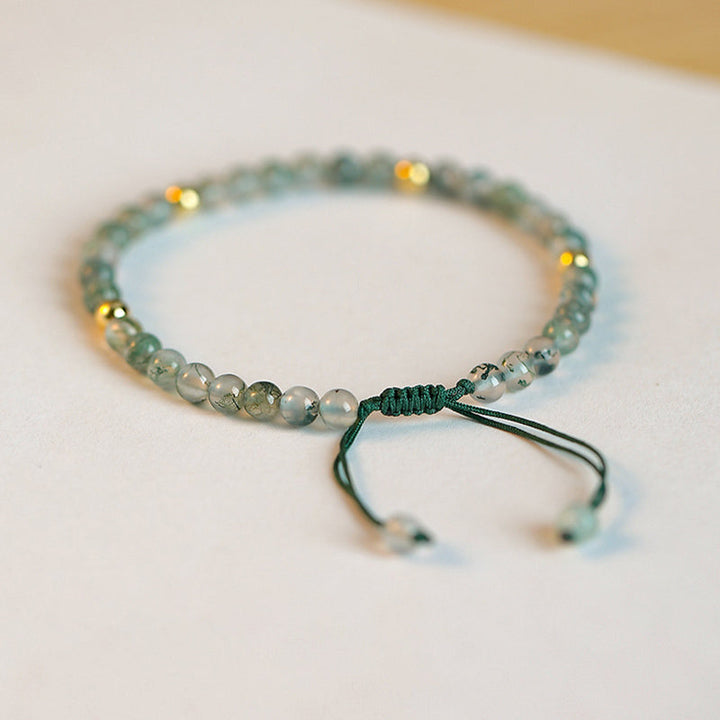 Armband Achat – Glück & Balance grüner Stein goldfarbene Perlen elastisch