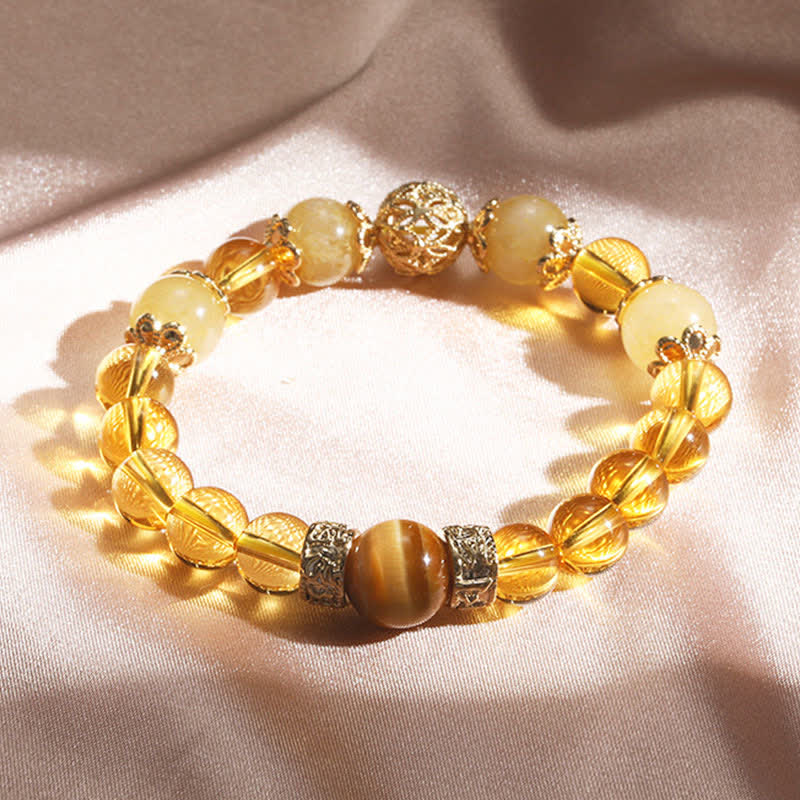 Armband Citrin – Wohlstand mit goldenen Perlen und Tigerauge Stein