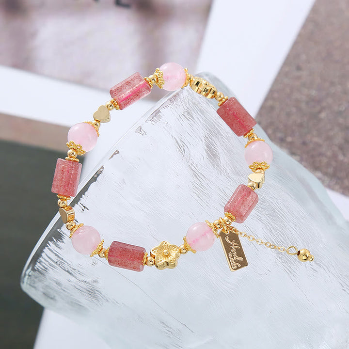 Armband Erdbeerquarz Kristall – Liebe Energie Rosa Naturstein gold elegant