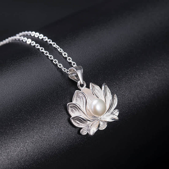 Kette Sterling-Silber Lotus Perle Wohlstand Anhänger
