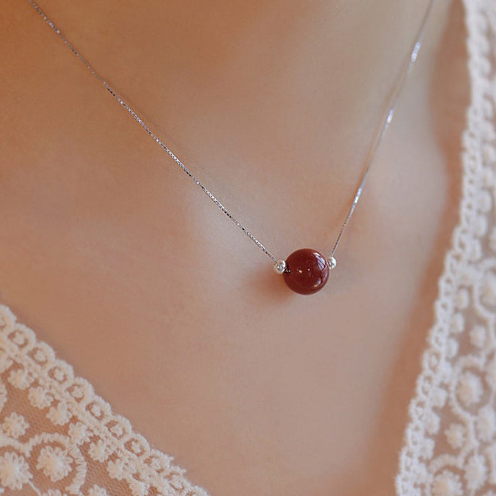 Zinnober Anhänger Sterlingsilber Kette rot Perle