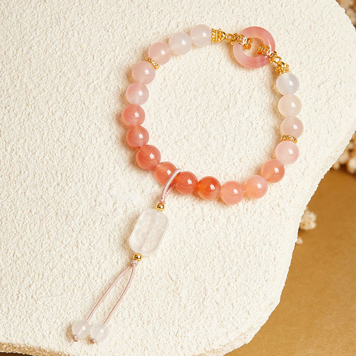 Armband 925 Silber Chalcedon Frieden Selbstvertrauen rosa Perlen Anhänger Stein