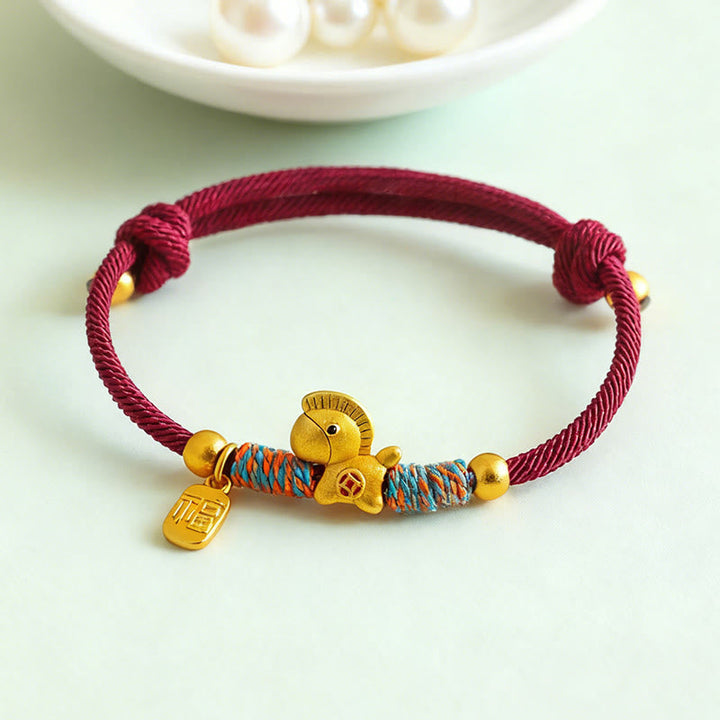 Armband 925 Silber Fu-Zeichen Jahr Des Pferdes rotes Seil Glücksanhänger