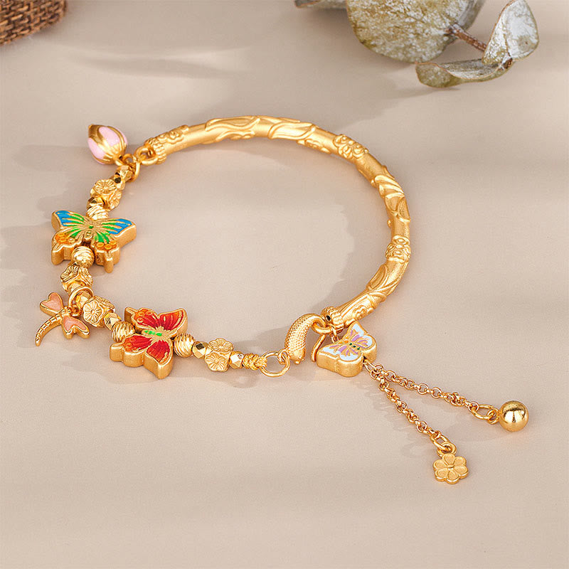 Armband 925 Silber Schmetterling Schutz vergoldet bunte Emaille Blumen Anhänger