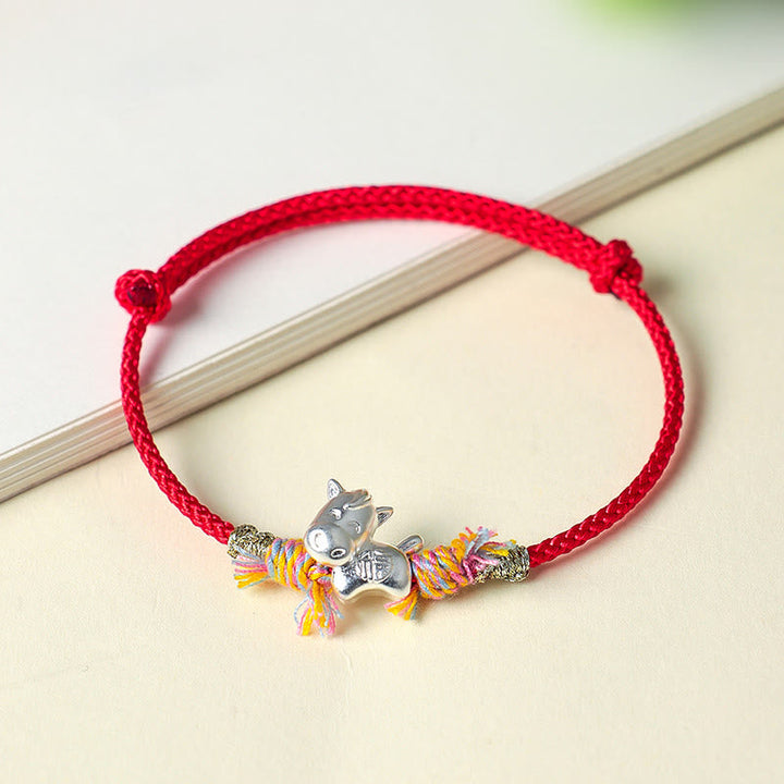 Armband 925 Silber Fu-Zeichen Jahr Des Pferdes Glück rotes Seil