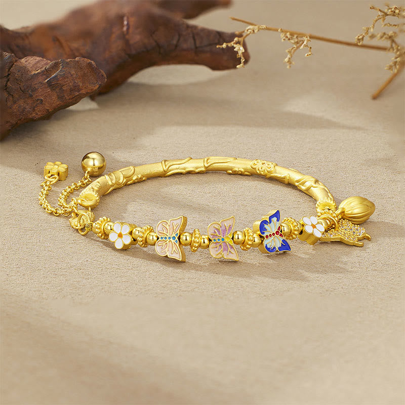 Armband 925 Silber Schmetterling Balance goldene Perlen Emaille Blüten Schmuck