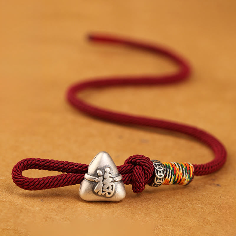 Armband 925 Silber Fu-Zeichen Zongzi rote Kordel Glück Schutz Handgelenk