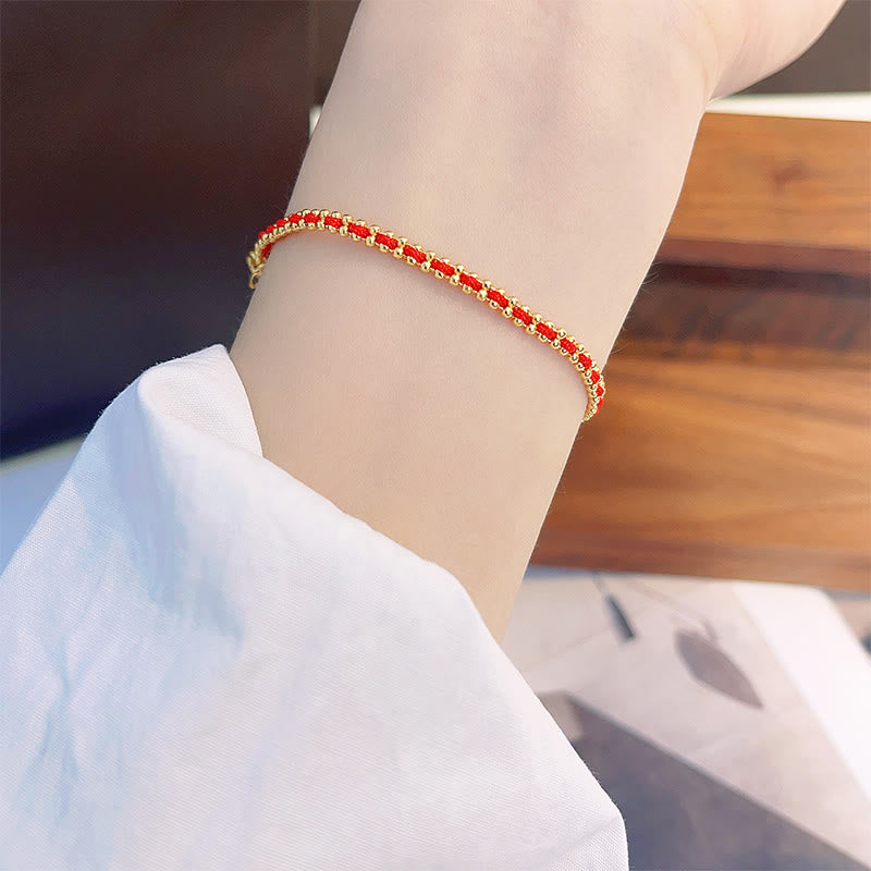 Armband 925 Silber Böse Geister rote Perlen goldene Kugeln Handgelenk Schutz