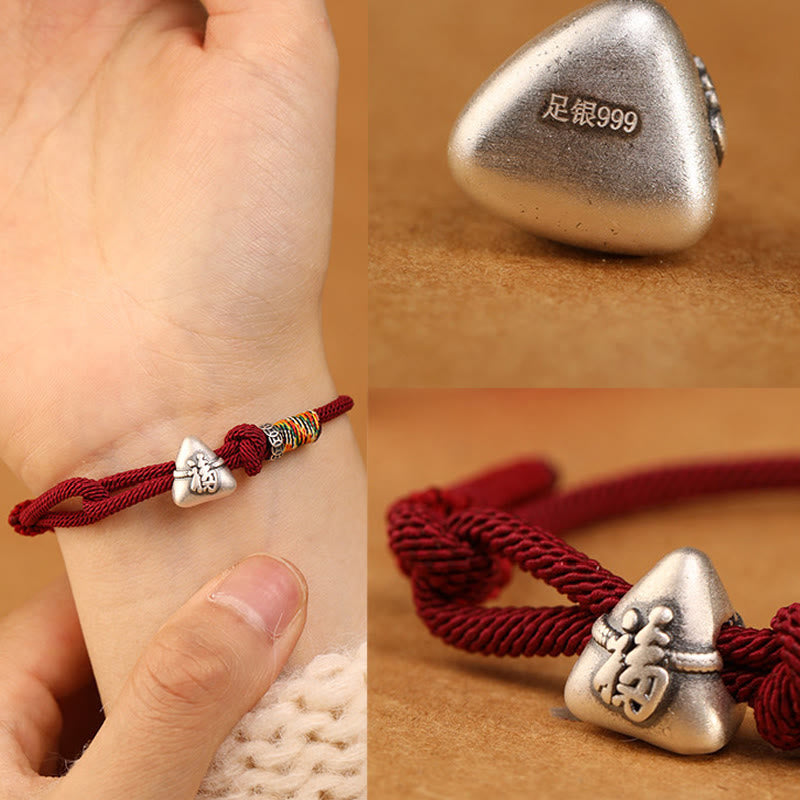 Armband 925 Silber Fu-Zeichen Zongzi rote Kordel Handgelenk Glück Schutz