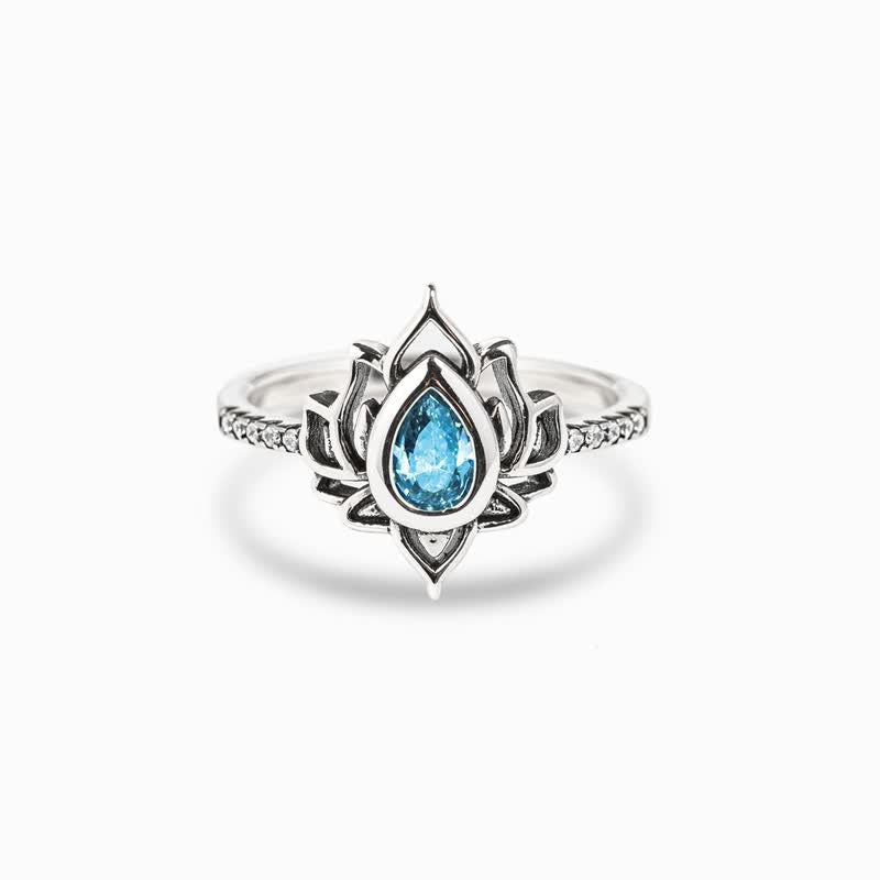 Ring 925 Silber Lotus Zirkon Segen Schutz Glück Energie