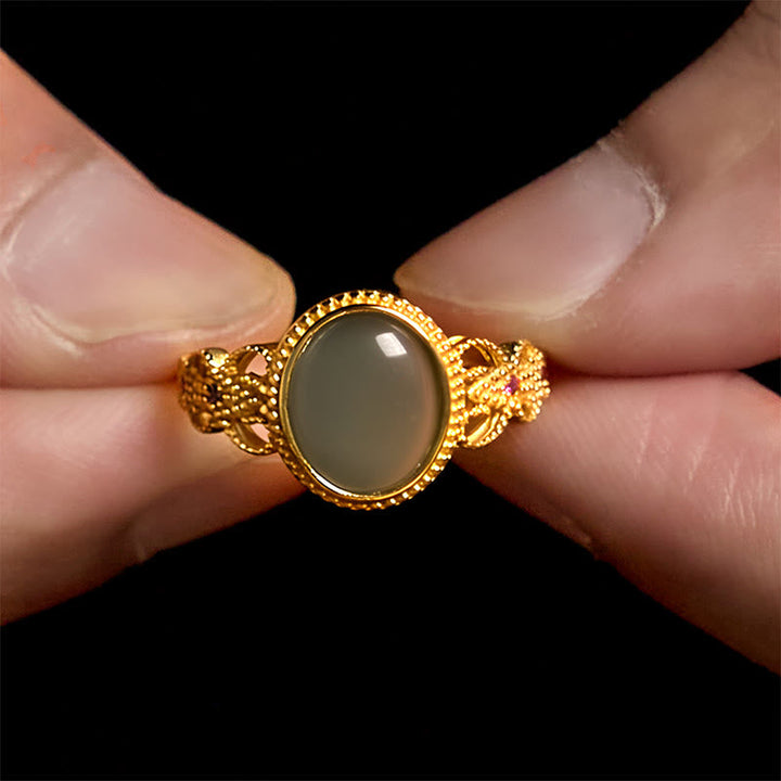 Ring 925 Silber Jade grüner Stein Glück Feng Shui Schutz