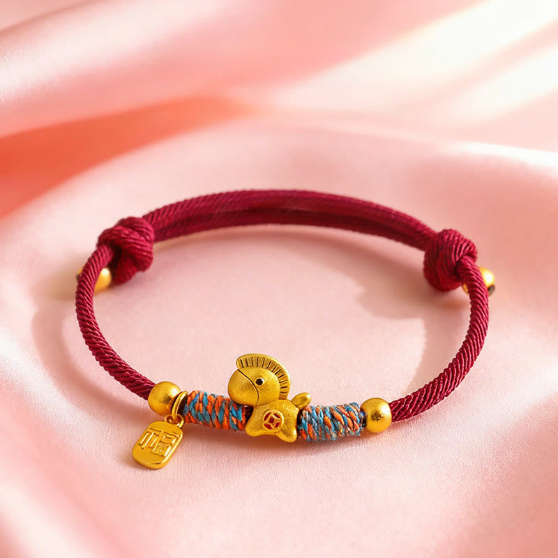 Armband 925 Silber Fu-Zeichen – Jahr Des Pferdes rotes Seil Glücksbringer