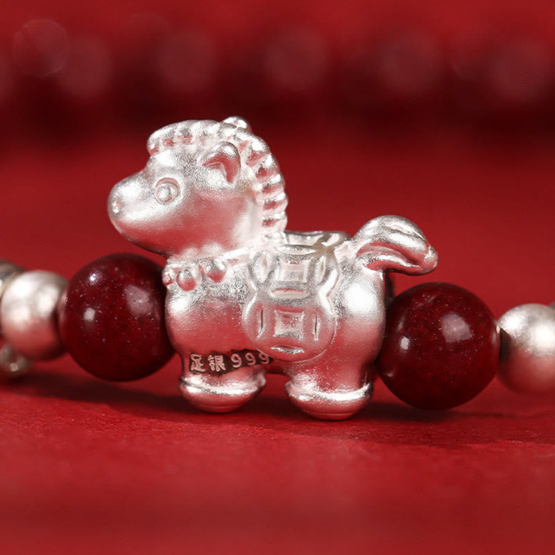 Armband 925 Silber Roter Achat – Ruhe mit Pferd Anhänger Glück