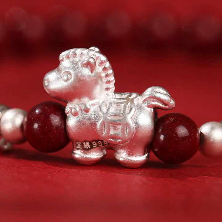 Armband 925 Silber Roter Achat – Ruhe mit Pferd Anhänger Glück