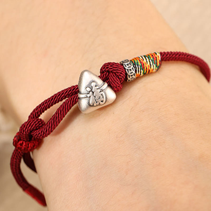 Armband 925 Silber Fu-Zeichen Zongzi rote Kordel Handgelenk Glück