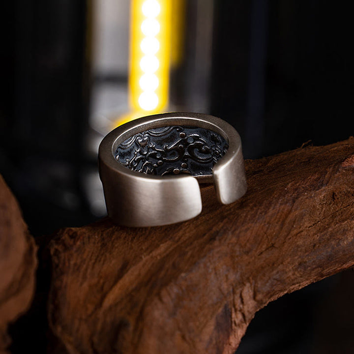 Ring 925 Silber Tara Ruhe mit graviertem Dragon Design eleganter Silberring