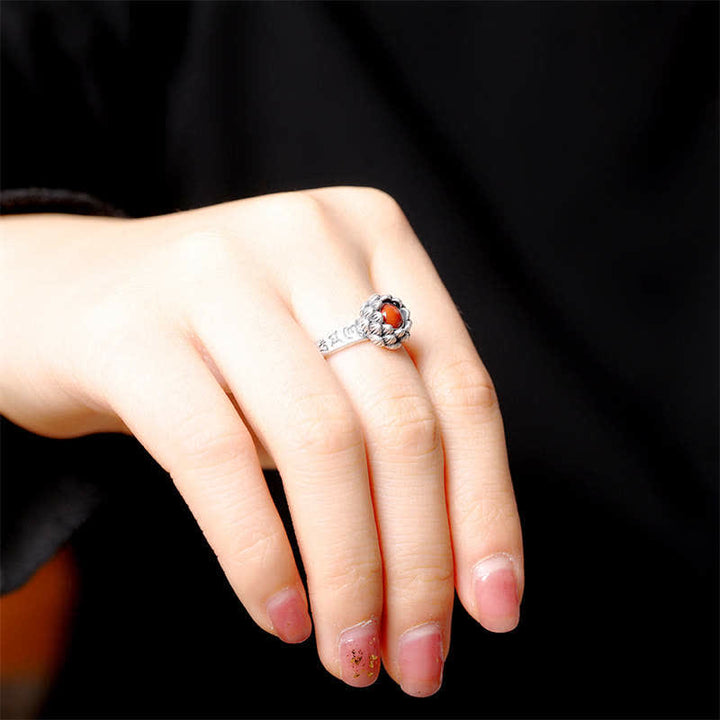 Ring 925 Silber mit rotem Achat Lotus Blüte eleganter Schutz