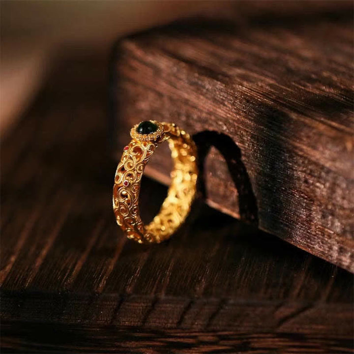 Jade Pixiu Ring 925 Silber gold Erfolg Glück Glücksbringer