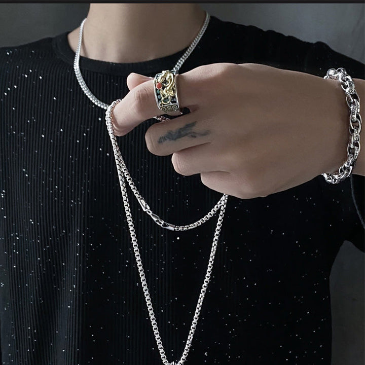 Pixiu Ring 925 Silber Türkis Rotem Achat Schutz Glück