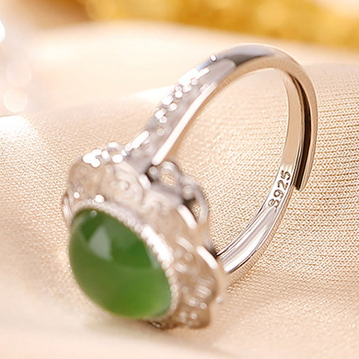 Ring 925 Silber Hetian Jade Blume Glück Fengshui Design
