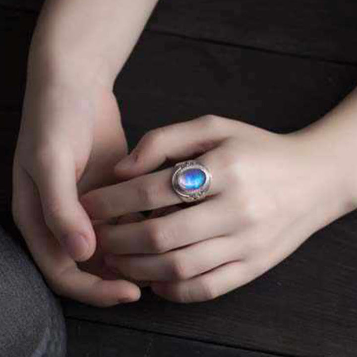 Silber Mondstein Ring blauer Stein Heilung Energetischer Schutz Kraft