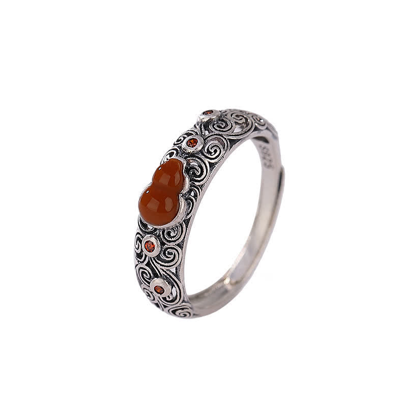 Ring 925 Silber Roter Achat Kalebasse Spirale Ornament Segen Glück