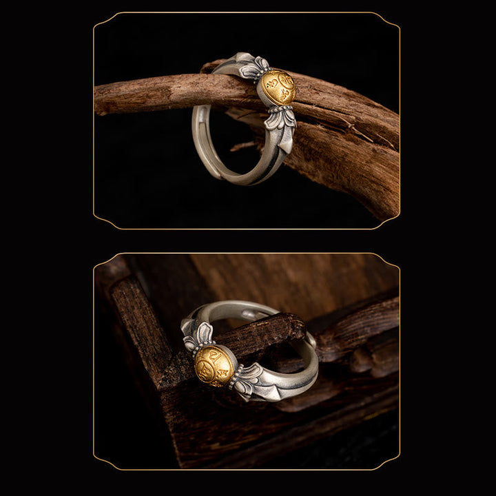 Ring 925 Silber Om Mani Padme Hum Frieden goldener Anhänger Spirituell