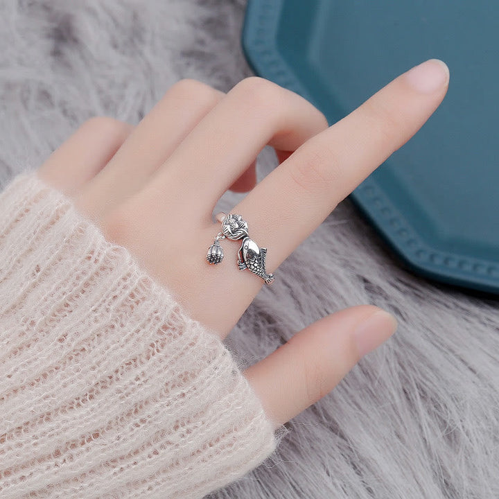 Ring 925 Silber Koi Fisch Lotus Erfolg Fengshui Schutz Glück