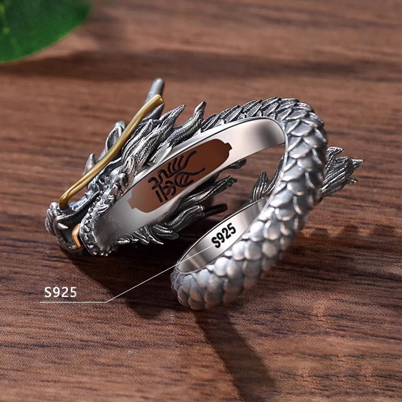 925er Silber Drachen Ring Schutz Stärke Feng Shui Schmuck