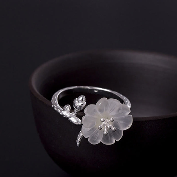 Silberring 925 mit weißem Kristall Blume elegantes Heilung Design