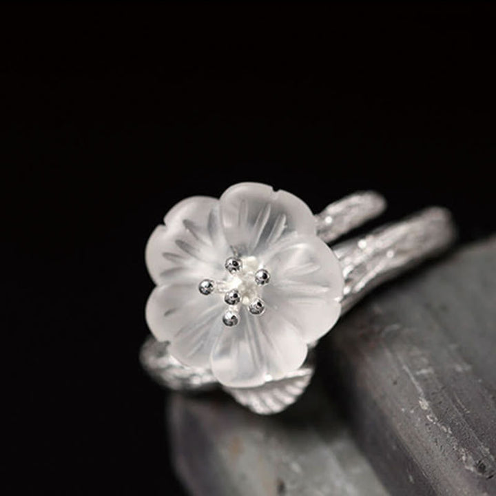 Ring 925 Silber Kristallblüte – Heilung mit transparenter Blüte und Kristallen