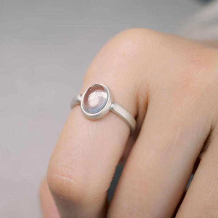 Ring 925 Silber Rosenquarz glänzender Stein eleganter Fingerring
