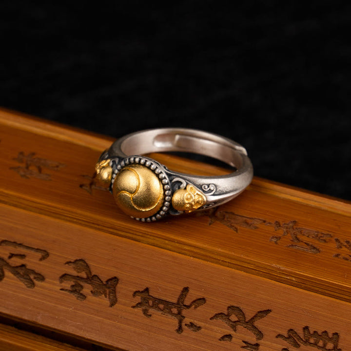 925er Silber Ring vergoldet mit goldener Sphäre Balance Glück