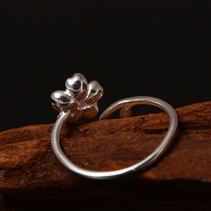 925er Silber Ring Sakura-Blüte Segen Glück Perlkugeln Eleganz