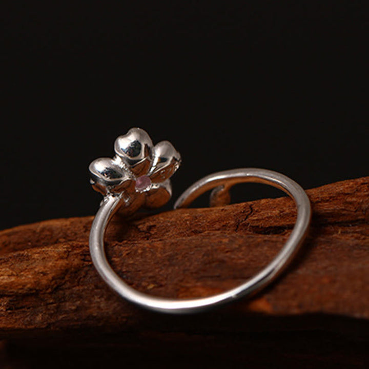 925er Silber Ring Sakura-Blüte Segen Glück Perlkugeln Eleganz