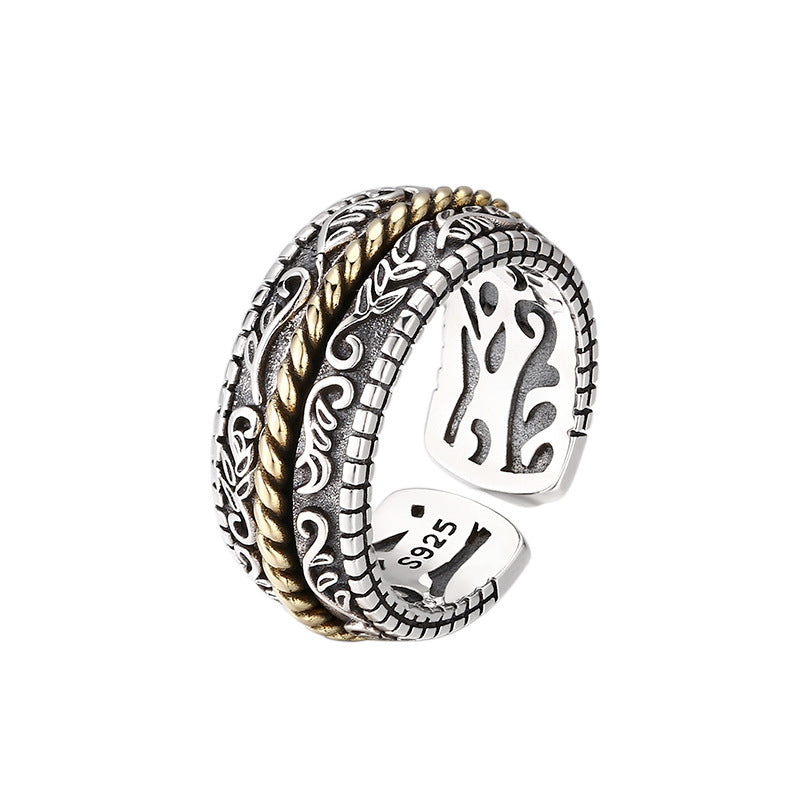 Ring 925 Silber Blume ornamentales Design Glück Fengshui