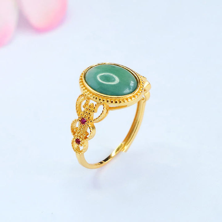 Grüner Jade Ring 925 Silber Glück Wohlstand golden Fengshui Fingerring
