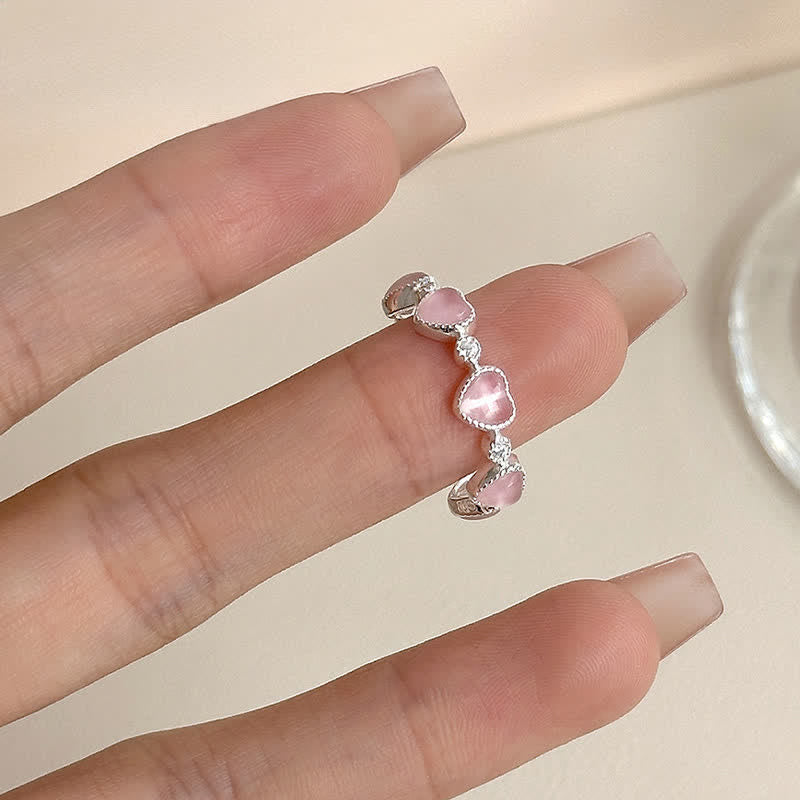 Ring 925 Silber Rosa Katzenauge Herz Symbol Liebe Glück