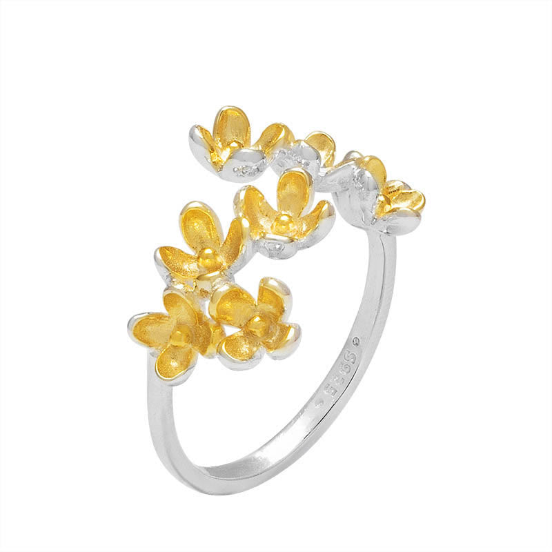 Ring 925 Silber Osmanthusblüte goldene Blüten eleganter Damenring Schmuck
