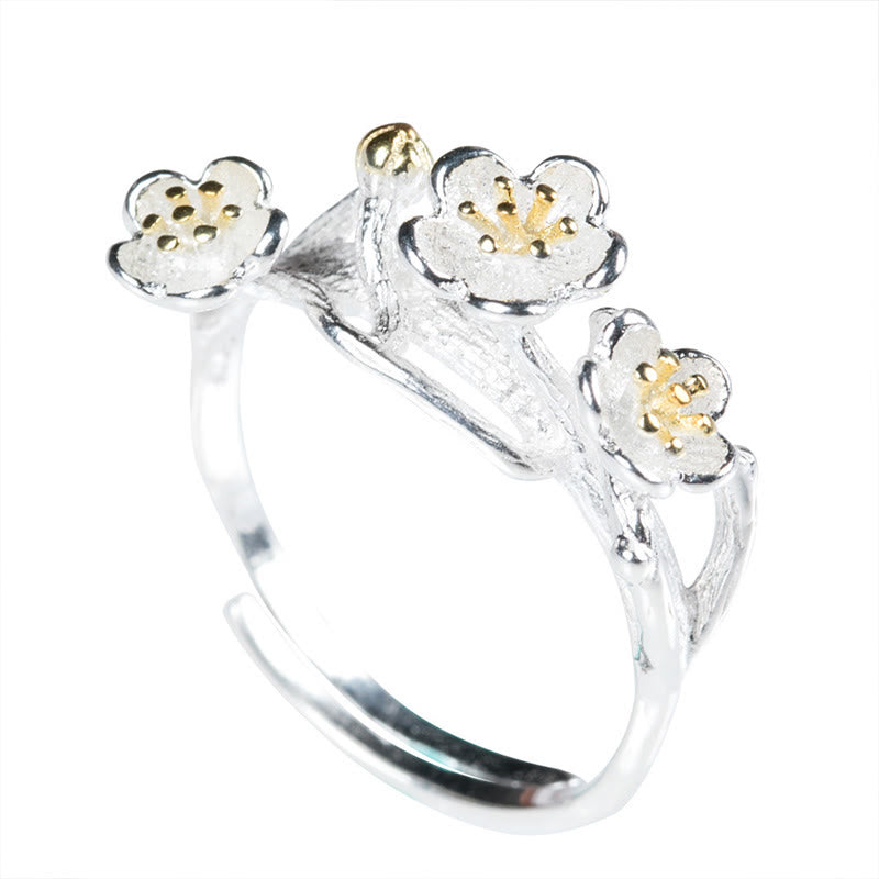 Ring 925 Silber Pflaumenblüte – Ruhe Harmonie Schutz Glück Energie