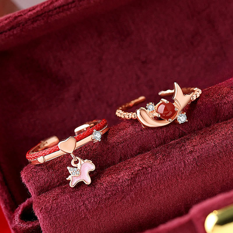 Ring 925 Silber mit Roter Schnur Glück Pixiu Charm Accessoire