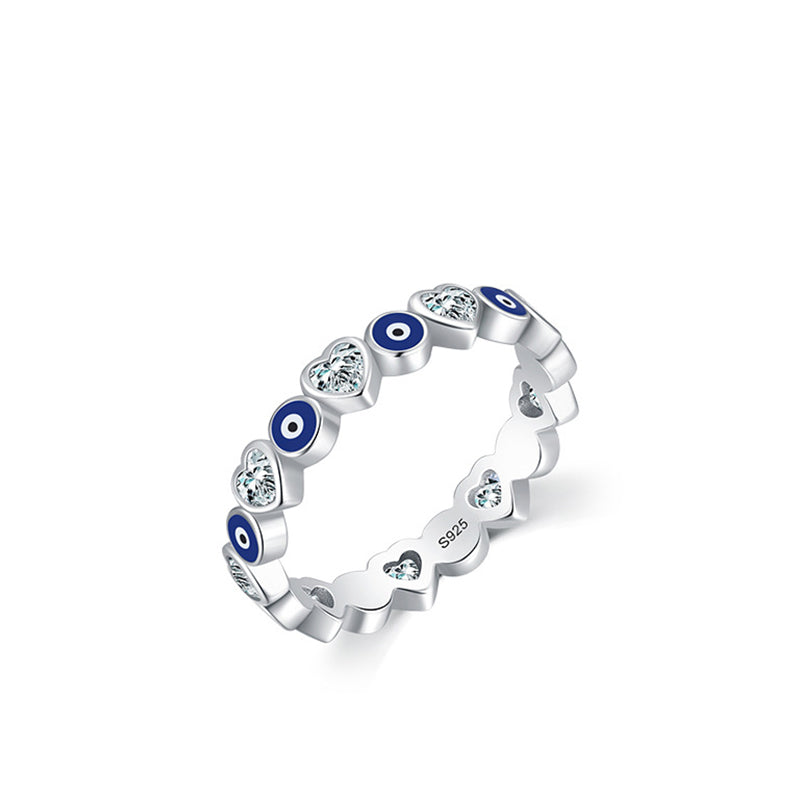 925er Silber Ring mit Böser Blick Herz Zirkonia Segen