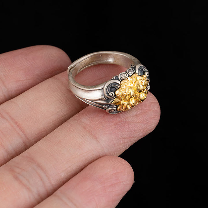 Ring 925 Silber Tibetanischer Löwe Schutz Wohlstand Fengshui Amulett