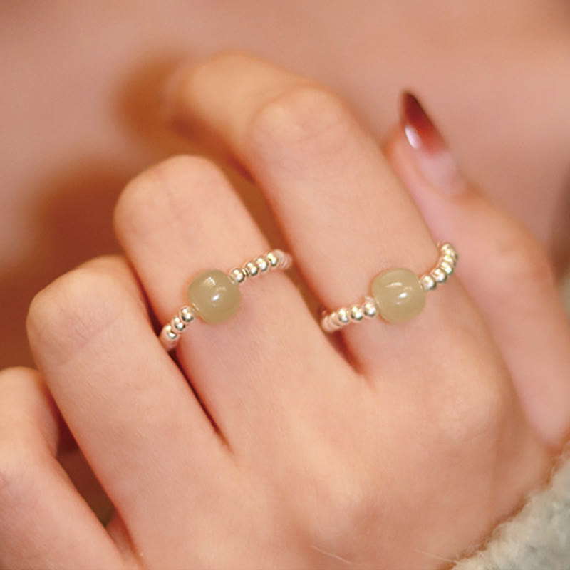 Hetian Jade Ring 925 Silber mit Perlen Wohlstand Glück Feng Shui