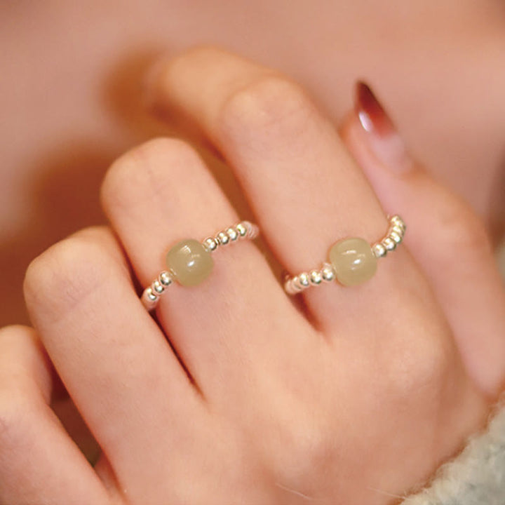 Hetian Jade Ring 925 Silber mit Perlen Wohlstand Glück Feng Shui