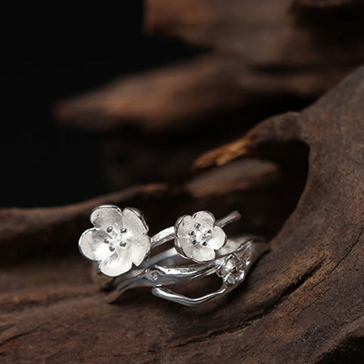 Ring 925 Silber Pflaumenblüte Balance Harmonie Eleganz Schmuck