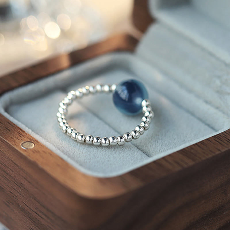 Silberner Ring mit blauem Achat Stein Heilungsschmuck Fingerring