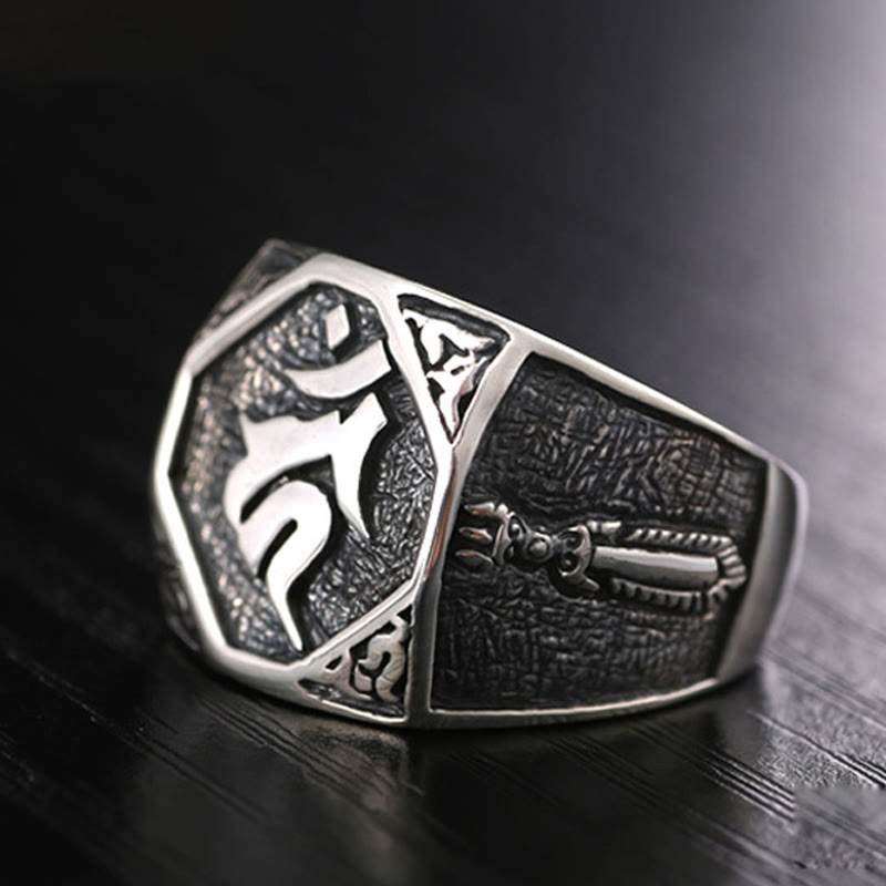 Ring 925 Silber Sanskrit-Design – Schutz Glück Kraft Energie Fingerring