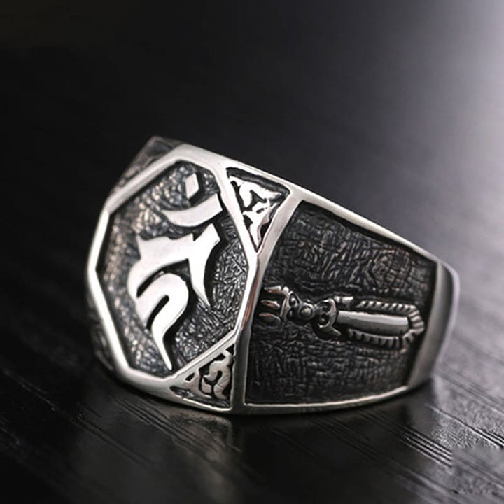 Ring 925 Silber Sanskrit-Design – Schutz Glück Kraft Energie Fingerring
